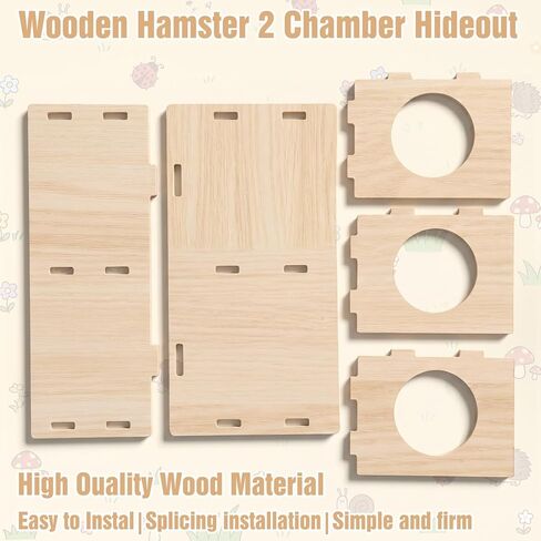 Hamster Peep Tunnel, 2-Chamber Wooden Hamster Hideout, Tunnel Multi Chamber Exploring Toy Hamsters for Gerbil Rat Mice in Kuwait
