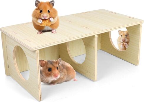 Hamster and Mouse Wooden Tunnel Cage Secret Peep Shed 2-Chamber Wooden Hamsters Chamber for Gerbil Rat Mice Hideout & Tunnel Exploring Toys in Kuwait