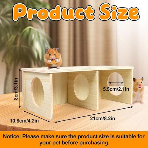 Hamster and Mouse Wooden Tunnel Cage Secret Peep Shed 2-Chamber Wooden Hamsters Chamber for Gerbil Rat Mice Hideout & Tunnel Exploring Toys in Kuwait