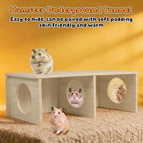 Hamster and Mouse Wooden Tunnel Cage Secret Peep Shed 2-Chamber Wooden Hamsters Chamber for Gerbil Rat Mice Hideout & Tunnel Exploring Toys in Kuwait