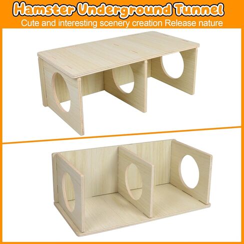 Hamster and Mouse Wooden Tunnel Cage Secret Peep Shed 2-Chamber Wooden Hamsters Chamber for Gerbil Rat Mice Hideout & Tunnel Exploring Toys in Kuwait