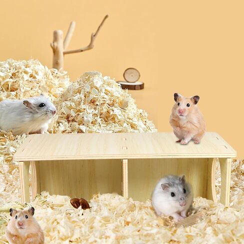 Hamster and Mouse Wooden Tunnel Cage Secret Peep Shed 2-Chamber Wooden Hamsters Chamber for Gerbil Rat Mice Hideout & Tunnel Exploring Toys in Kuwait