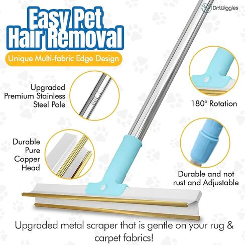Carpet Rake & Handheld Rake for Pet Hair, Telescopic 56" Adjustable Handle, Pet Hair Removal for Carpet, Bedding, Furniture, Rugs and Car(Broom + Lint Roller) in Kuwait