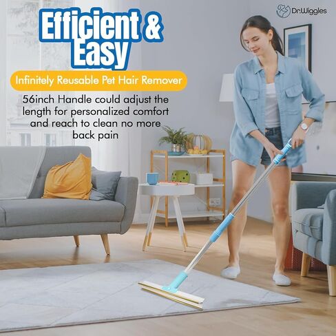 Carpet Rake & Handheld Rake for Pet Hair, Telescopic 56" Adjustable Handle, Pet Hair Removal for Carpet, Bedding, Furniture, Rugs and Car(Broom + Lint Roller) in Kuwait