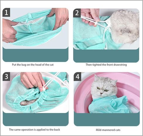Pet Grooming Long Sleeve Washing Gloves feature silicone grooves design, ideal for both cats and dogs. This set includes 4 pieces in total, coming with a cat bathing bag and a pet hair remover. in Kuwait