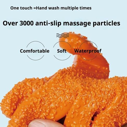 YOFANG Pet Grooming Gloves for Washing Dogs & Cats, 27.6" Extra Long Waterproof Rubber Bath Gloves, Anti-Bite Anti-Scratch Hair Removal Cat Bath Glove with Soft 3500+ Particles, Orange/Green in Kuwait