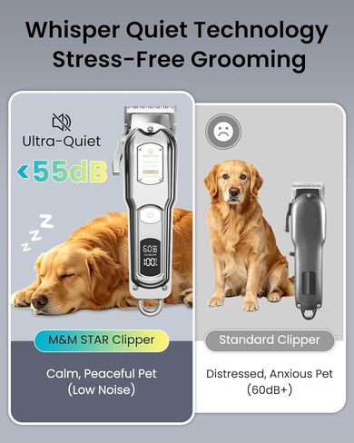 M&M STAR Dog Clippers for Grooming Thick Heavy Coats, All-Metal Body Low Noise Cordless Rechargeable Dog Hair Trimmer, Stainless Steel Blade, Professional Pet Grooming Kit for Dogs & Cats (Silver) in Kuwait