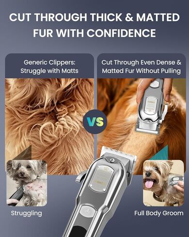 M&M STAR Dog Clippers for Grooming Thick Heavy Coats, All-Metal Body Low Noise Cordless Rechargeable Dog Hair Trimmer, Stainless Steel Blade, Professional Pet Grooming Kit for Dogs & Cats (Silver) in Kuwait