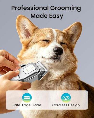 M&M STAR Dog Clippers for Grooming Thick Heavy Coats, All-Metal Body Low Noise Cordless Rechargeable Dog Hair Trimmer, Stainless Steel Blade, Professional Pet Grooming Kit for Dogs & Cats (Silver) in Kuwait