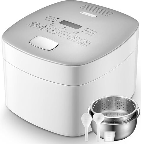 Novaspark Low Carb Rice Cooker Stainless Steel Inner Pot, Mini Stainless Steel Rice Cooker Small 5 Cup, LED Display Low Sugar Rice Maker, 24H Timer and Auto Keep Warm, White Rice/Porridge/Oatmeal in Kuwait