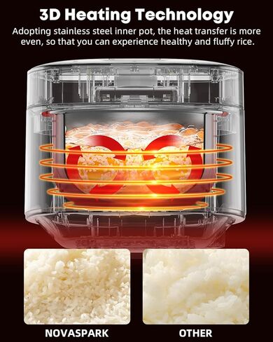 Novaspark Low Carb Rice Cooker Stainless Steel Inner Pot, Mini Stainless Steel Rice Cooker Small 5 Cup, LED Display Low Sugar Rice Maker, 24H Timer and Auto Keep Warm, White Rice/Porridge/Oatmeal in Kuwait