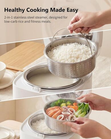 Novaspark Low Carb Rice Cooker Stainless Steel Inner Pot, Mini Stainless Steel Rice Cooker Small 5 Cup, LED Display Low Sugar Rice Maker, 24H Timer and Auto Keep Warm, White Rice/Porridge/Oatmeal in Kuwait