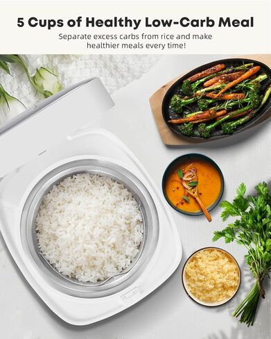 Novaspark Low Carb Rice Cooker Stainless Steel Inner Pot, Mini Stainless Steel Rice Cooker Small 5 Cup, LED Display Low Sugar Rice Maker, 24H Timer and Auto Keep Warm, White Rice/Porridge/Oatmeal in Kuwait