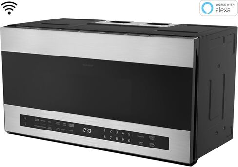 فرن ميكروويف SHARP SMO1759JS ذكي فوق النطاق مع قرص دوار دائري مقاس 13.6 بوصة، 30 بوصة، 1.7 قدم مكعب، 1000 وات، مروحة 300CFM، مستشعر للطهي، متوافق مع Alexa، زجاج أسود من الحافة إلى الحافة in Kuwait