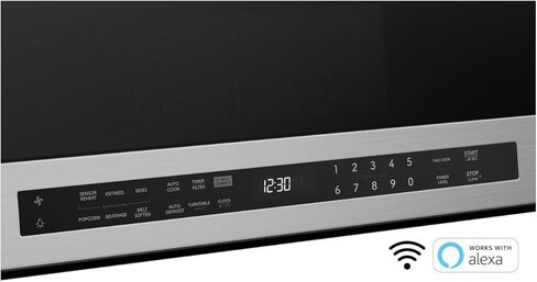 فرن ميكروويف SHARP SMO1759JS ذكي فوق النطاق مع قرص دوار دائري مقاس 13.6 بوصة، 30 بوصة، 1.7 قدم مكعب، 1000 وات، مروحة 300CFM، مستشعر للطهي، متوافق مع Alexa، زجاج أسود من الحافة إلى الحافة in Kuwait