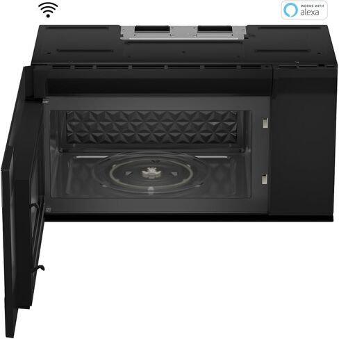 فرن ميكروويف SHARP SMO1759JS ذكي فوق النطاق مع قرص دوار دائري مقاس 13.6 بوصة، 30 بوصة، 1.7 قدم مكعب، 1000 وات، مروحة 300CFM، مستشعر للطهي، متوافق مع Alexa، زجاج أسود من الحافة إلى الحافة in Kuwait