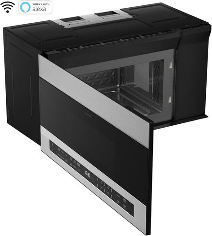 فرن ميكروويف SHARP SMO1759JS ذكي فوق النطاق مع قرص دوار دائري مقاس 13.6 بوصة، 30 بوصة، 1.7 قدم مكعب، 1000 وات، مروحة 300CFM، مستشعر للطهي، متوافق مع Alexa، زجاج أسود من الحافة إلى الحافة in Kuwait