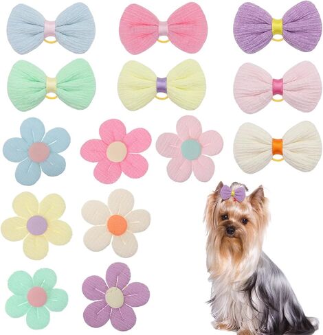 14 PCS Puppy Bows for Dogs Girls, Dog Hair Bows with Rubber Bands, Small Dog Bow Hair Ties for Yorkie Maltese Pet Cat in Kuwait