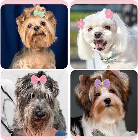 14 PCS Puppy Bows for Dogs Girls, Dog Hair Bows with Rubber Bands, Small Dog Bow Hair Ties for Yorkie Maltese Pet Cat in Kuwait