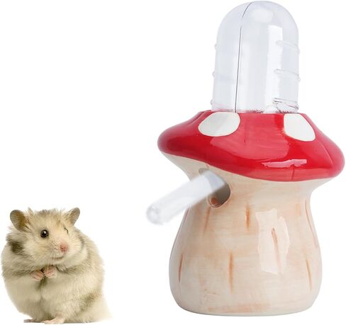 60ml Hamster Water Bottle Pet Drinking Dispenser with Mushroom Ceramic Stand for Hamsters, Guinea Pigs & Small Animals - Leak-Proof Ceramic Water Bottle for Cage Use (Pink) in Kuwait