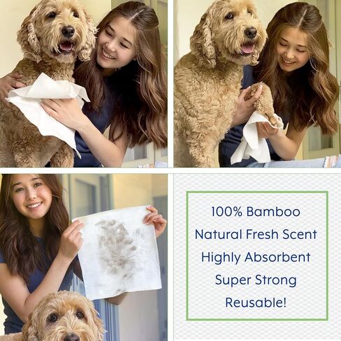 StripHair Bamboo Cloth Wipes Extra Large Reusable 12x12in for Dog Pet Horse Grooming Coat Care and All Purpose, 2 Packs /30 Count with Dispenser in Kuwait