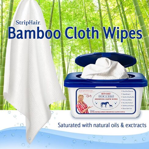 StripHair Bamboo Cloth Wipes Extra Large Reusable 12x12in for Dog Pet Horse Grooming Coat Care and All Purpose, 2 Packs /30 Count with Dispenser in Kuwait