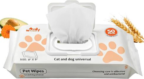 Pet Grooming Wipes 50 Count, Jumbo Size 8" x 9", Lick-Safe, Alcohol-Free Deodorizing Wipes for Dogs & Cats with Sensitive Skin in Kuwait