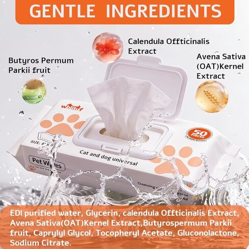 Pet Grooming Wipes 50 Count, Jumbo Size 8" x 9", Lick-Safe, Alcohol-Free Deodorizing Wipes for Dogs & Cats with Sensitive Skin in Kuwait