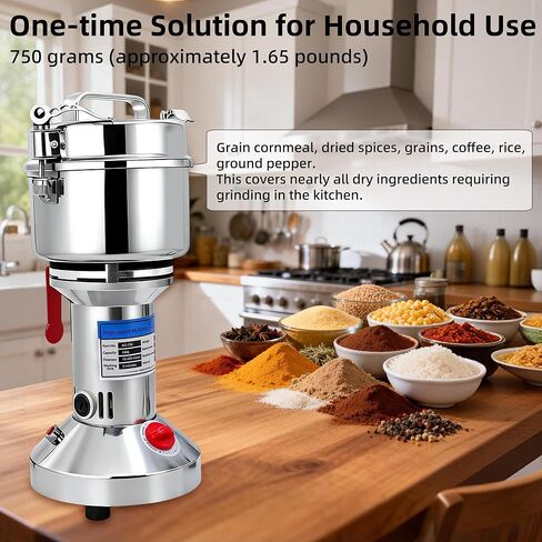 750g Grain Mill Grinder, 2000W High Speed Wheat Grinder for Making Flour, Stainless Steel Countertop Grain Mill Flour Suitable for Coffee Beans, Pepper, Dry Spice in Kuwait