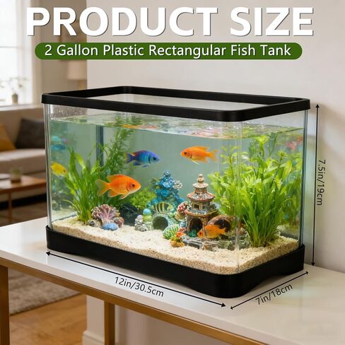 2 Gallon Plastic Rectangular Fish Tank, Large Clear Shatterproof Aquarium for Betta Fish Reptiles Succulents Flower Centerpiece, Fish Terrarium for Centerpiece Home Office Desktop Decors Gift in Kuwait