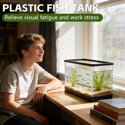2 Gallon Plastic Rectangular Fish Tank, Large Clear Shatterproof Aquarium for Betta Fish Reptiles Succulents Flower Centerpiece, Fish Terrarium for Centerpiece Home Office Desktop Decors Gift in Kuwait