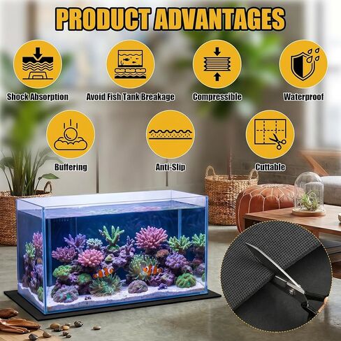 TEHAUX 2PCS حوض السمك التسوية حصيرة، 30 × 15 بوصة النيوبرين عدم الانزلاق وسادة خزان الأسماك للصدمات، 0.2 "سمكة قاعدة خزان للماء وسادة للأسطح غير المستوية، الأرض وسطح المكتب حامي (أسود) in Kuwait