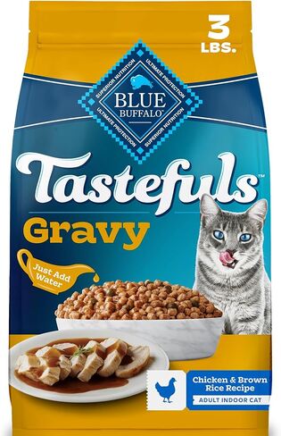 Blue Buffalo Tastefuls Irresistible Gravy Experience Chicken & Brown Rice Recipe Dry Indoor Cat Food for Adult Cats, Deliciously Healthy Natural Cat Food, Supports Digestion & Coat Health, 3 lbs. in Saudi Arabia