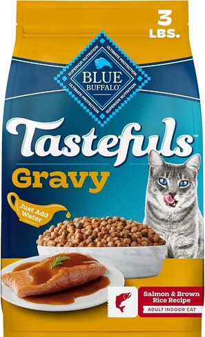 Blue Buffalo Tastefuls Irresistible Gravy Experience Chicken & Brown Rice Recipe Dry Indoor Cat Food for Adult Cats, Deliciously Healthy Natural Cat Food, Supports Digestion & Coat Health, 3 lbs. in Kuwait