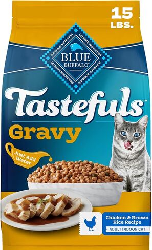 Blue Buffalo Tastefuls Irresistible Gravy Experience Chicken & Brown Rice Recipe Dry Indoor Cat Food for Adult Cats, Deliciously Healthy Natural Cat Food, Supports Digestion & Coat Health, 3 lbs. in Saudi Arabia