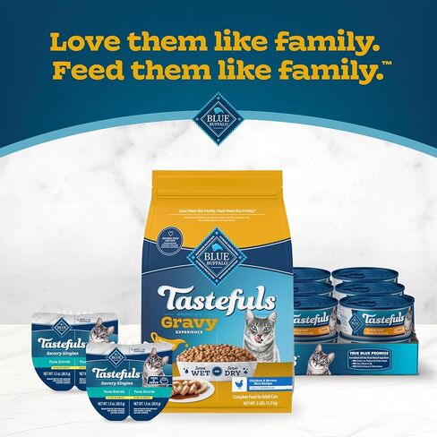 Blue Buffalo Tastefuls Irresistible Gravy Experience Chicken & Brown Rice Recipe Dry Indoor Cat Food for Adult Cats, Deliciously Healthy Natural Cat Food, Supports Digestion & Coat Health, 3 lbs. in Saudi Arabia
