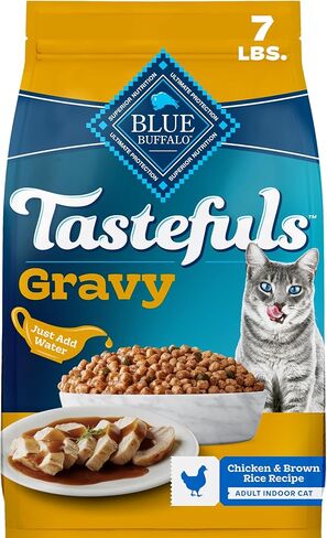 Blue Buffalo Tastefuls Irresistible Gravy Experience Chicken & Brown Rice Recipe Dry Indoor Cat Food for Adult Cats, Deliciously Healthy Natural Cat Food, Supports Digestion & Coat Health, 3 lbs. in Saudi Arabia