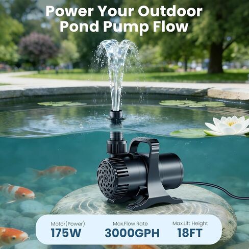 مضخة مياه OYO Water 175W 3000 GPH، مضخة مياه غاطسة عالية التدفق للخدمة الشاقة للبرك الكبيرة والنوافير والشلالات، فائقة الهدوء، للاستخدام الغاطس والمضمن، سلك طاقة بطول 20.3 قدم، يتضمن حقيبة فلتر in Kuwait