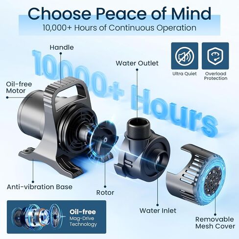 مضخة مياه OYO Water 175W 3000 GPH، مضخة مياه غاطسة عالية التدفق للخدمة الشاقة للبرك الكبيرة والنوافير والشلالات، فائقة الهدوء، للاستخدام الغاطس والمضمن، سلك طاقة بطول 20.3 قدم، يتضمن حقيبة فلتر in Kuwait