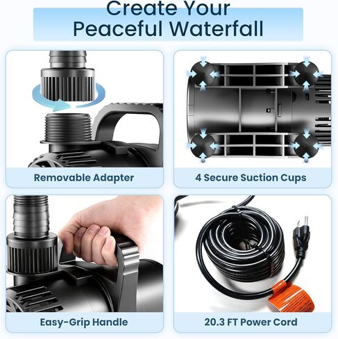 مضخة مياه OYO Water 175W 3000 GPH، مضخة مياه غاطسة عالية التدفق للخدمة الشاقة للبرك الكبيرة والنوافير والشلالات، فائقة الهدوء، للاستخدام الغاطس والمضمن، سلك طاقة بطول 20.3 قدم، يتضمن حقيبة فلتر in Kuwait