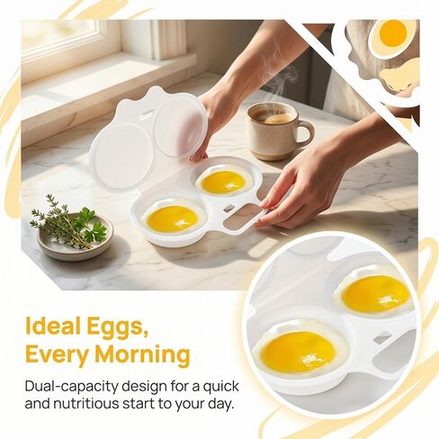 Single Microwave Egg Cooker - 2-Cup Round Steamer for Light And Fluffy Omelets & Ideal Boiled Eggs - Safe Plastic, Dishwasher Friendly - Fast Breakfast Option for Home Or Office in Kuwait