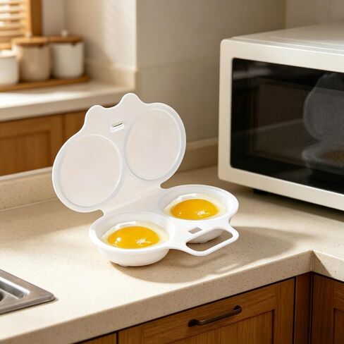 Single Microwave Egg Cooker - 2-Cup Round Steamer for Light And Fluffy Omelets & Ideal Boiled Eggs - Safe Plastic, Dishwasher Friendly - Fast Breakfast Option for Home Or Office in Kuwait
