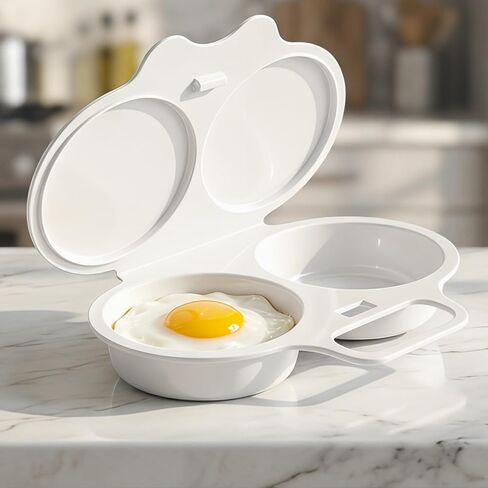 Single Microwave Egg Cooker - 2-Cup Round Steamer for Light And Fluffy Omelets & Ideal Boiled Eggs - Safe Plastic, Dishwasher Friendly - Fast Breakfast Option for Home Or Office in Kuwait