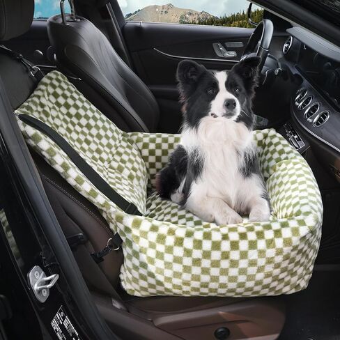 Dog Car Seat for Small Dogs,Medium Dog Car Bed with Detachable Washable Cover,Pet Puppy Booster Cars Seats with Safety Belt Up to 30 lbs(Grid Green) in Kuwait