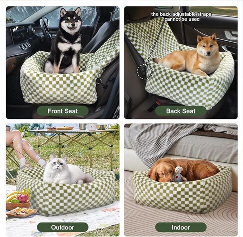 Dog Car Seat for Small Dogs,Medium Dog Car Bed with Detachable Washable Cover,Pet Puppy Booster Cars Seats with Safety Belt Up to 30 lbs(Grid Green) in Kuwait