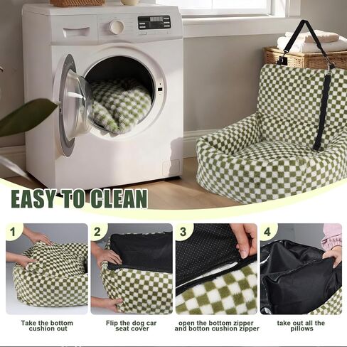 Dog Car Seat for Small Dogs,Medium Dog Car Bed with Detachable Washable Cover,Pet Puppy Booster Cars Seats with Safety Belt Up to 30 lbs(Grid Green) in Kuwait