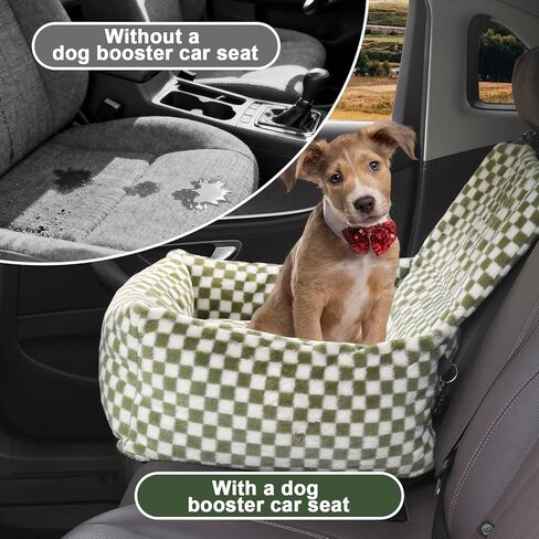 Dog Car Seat for Small Dogs,Medium Dog Car Bed with Detachable Washable Cover,Pet Puppy Booster Cars Seats with Safety Belt Up to 30 lbs(Grid Green) in Kuwait