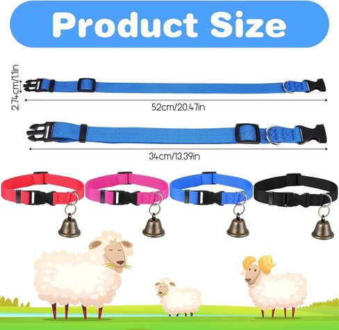 4 Pack Goat Collars with Bells, Sheep Grazing Copper Bells and Adjustable Nylon Collar Set, Loud Bronze Bell for Find Your Farm Animals Fast, Suitable for Small Farm Animal Sheep Goat Cow Accessories in Kuwait