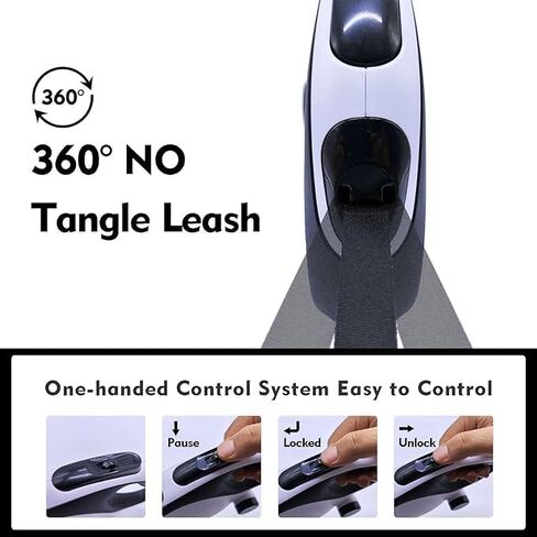 Retractable Dog Leash, 16 ft Tangle-Free 360° Design, Heavy Duty Nylon Lead, One-Hand Brake & Lock for Quick Control, Anti-Slip Comfort Handle Pet Walking Leash for Dogs, Poop Bag Dispenser in Kuwait