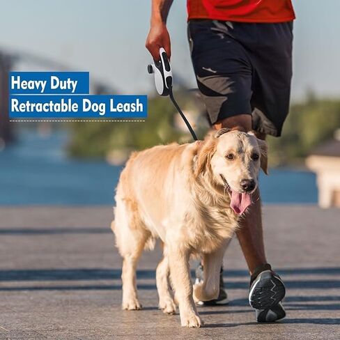 Retractable Dog Leash, 16 ft Tangle-Free 360° Design, Heavy Duty Nylon Lead, One-Hand Brake & Lock for Quick Control, Anti-Slip Comfort Handle Pet Walking Leash for Dogs, Poop Bag Dispenser in Kuwait